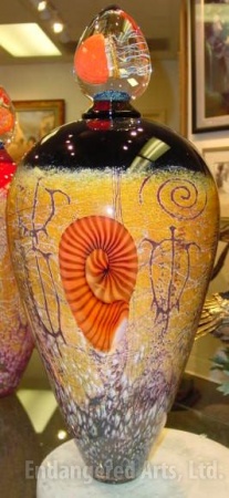 Orange Nautilus/Black Lidded Vase